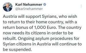 دولة أوروبية تعرض على اللاجئين السوريين 1000 يورو مقابل العودة إلى وطنهم 2 Screenshot 20241214 030245 1
