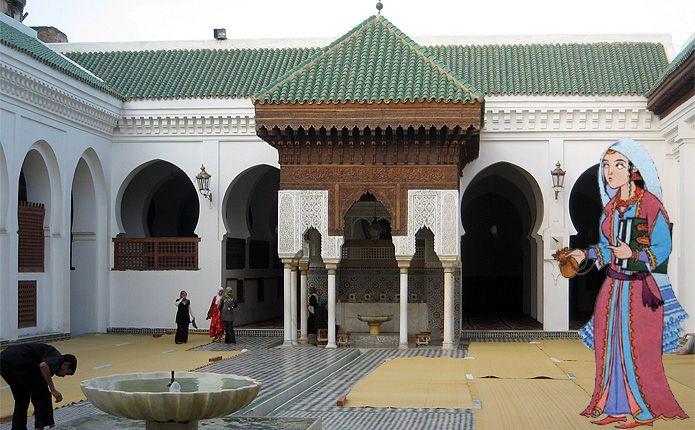 صورة تخيلية لفاطمة الفهرية نشرتها منظمة 1001، وهي منظمة غير ربحية مقرها المملكة المتحدة، وتُعنى بالعلوم والتراث الثقافي 