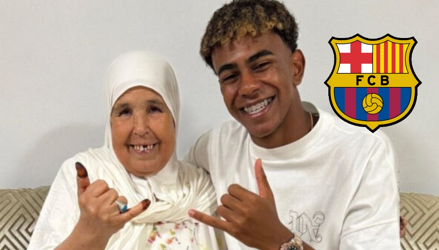 شاهد كيف أجلت جدة لامين يامال المغربية احتفال برشلونة بتجديد العقد !! 2 لامين وجدته