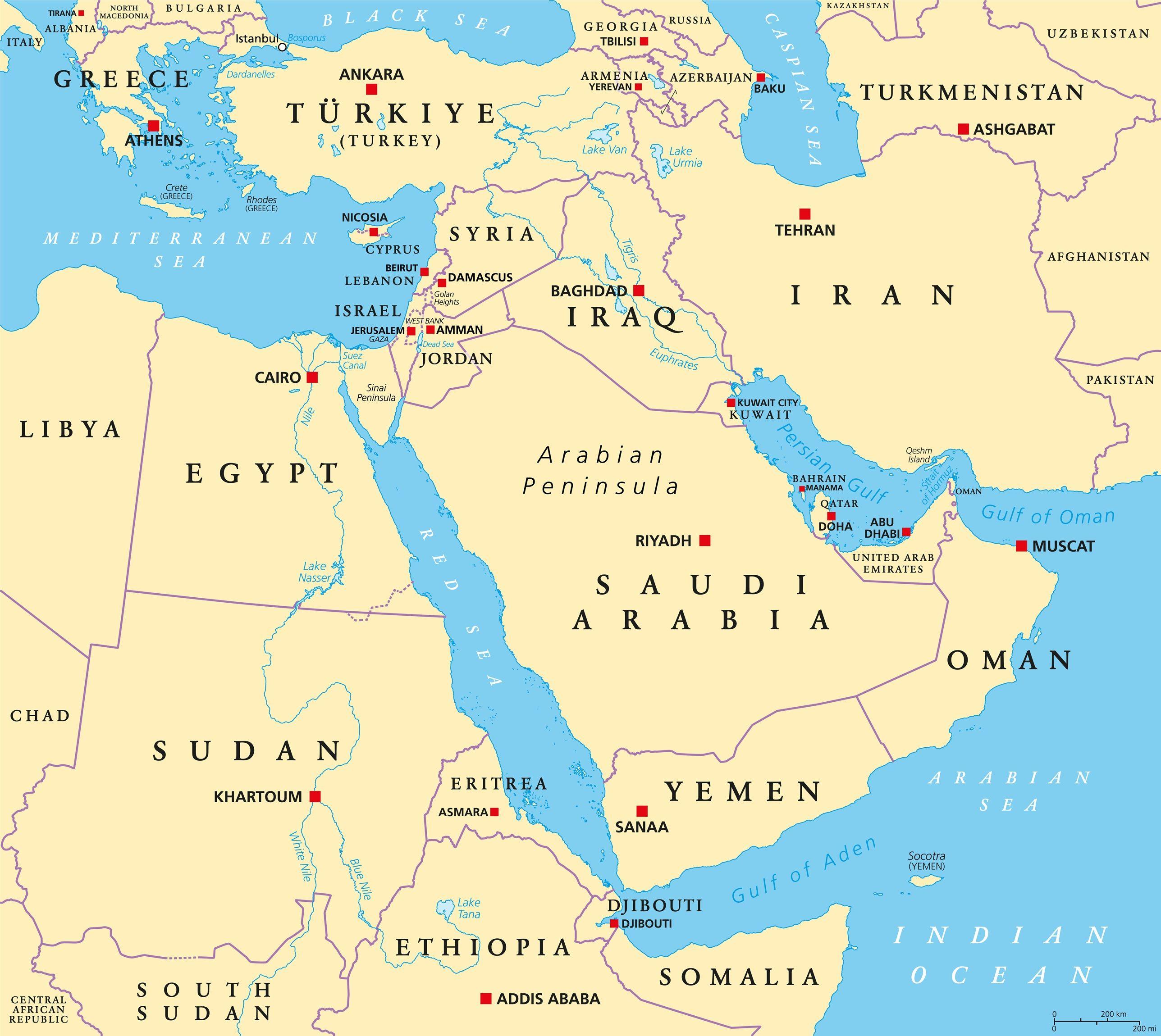 رسم يظهر خارطة للبحر الأحمر الذي يفصل السعودية عن مصر والسودان 