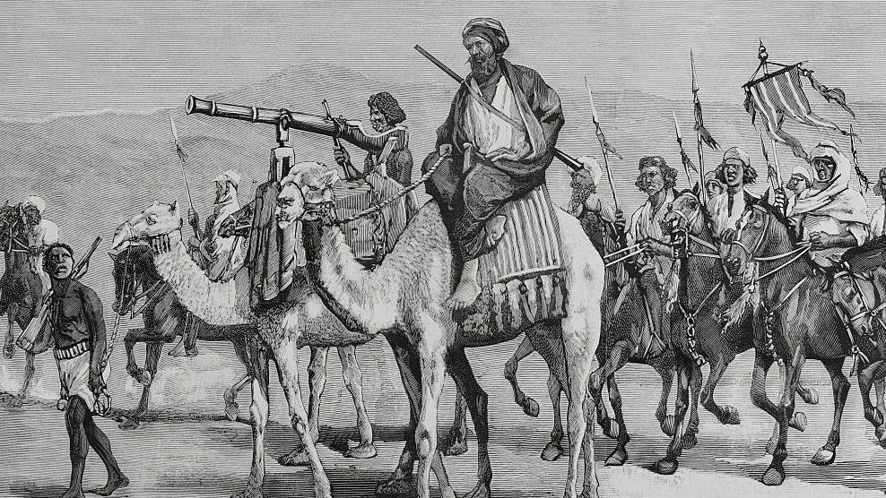 رسم يعود لفبراير من عام 1884 يصور المهدي على رأس قواته بالقرب من سواكن حيث كان يقع مقر القوات الأنجلو-مصرية